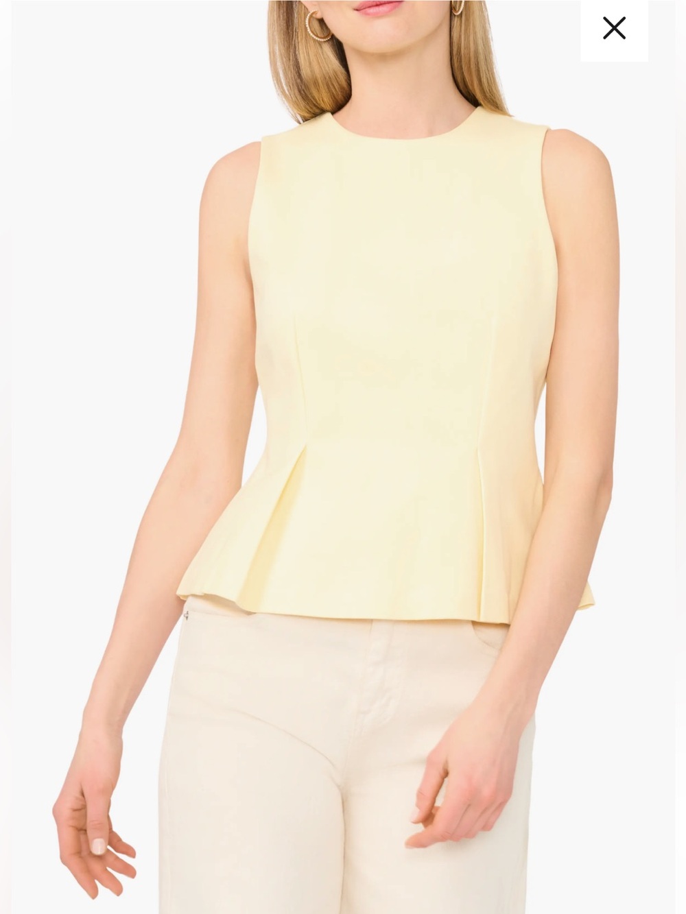 Ted Baker Pleated Ponte Peplum Top Pale Yellow Sleeveless Camisole Sz 4 M